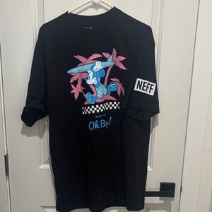 Neff Black Tee with Blue and Pink Graphic